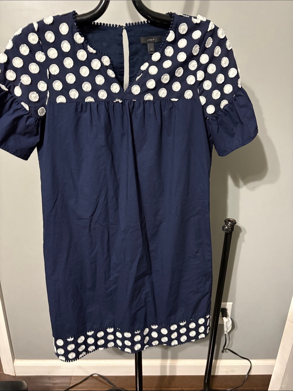 J. Crew Navy Dress with White Polka Dot Embroidery